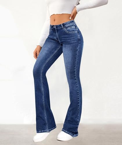 Sexyshine Women's Bell Bottom Jeans Low Rise Bootcut Flare Wide Leg Stretch Fit Long Denim Pants3