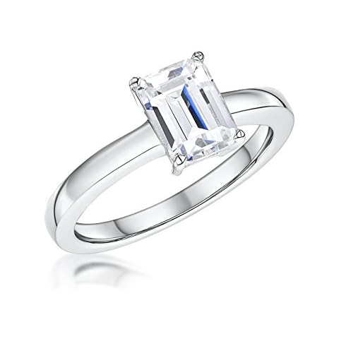 JOOLS by Jenny Brown - Sterling Silver Emerald Cut Square Ring- Set With 1.5 Carats of Finest White Cubic Zirconia Stones -4 Claw Set (P) Cover