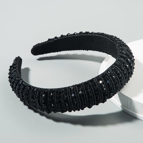 Image of Shining Diva Fashion Stylish Full Crystal Luxury Hairbands | Fancy Shiny Bling Diamond Sparkle Crystal Beaded Headband | Hand-Woven Black White Pink Padded Rhinestones Hair Accessories