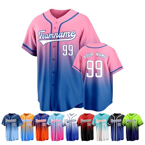 Camiseta personalizada de béisbol con nombre y número bordados para hombres, mujeres y niños miniatura 1