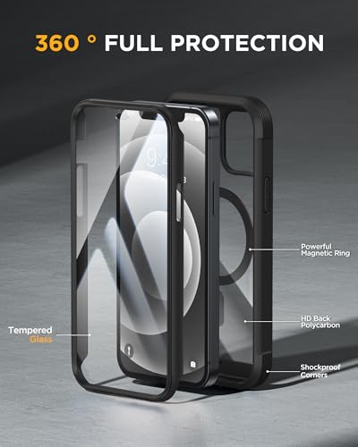 Image of Miracase Magnetic for iPhone 12 mini Case, [360 Full-Body Protection & Complete Camera Guard], Drop & Scratch-Resistant, Shockproof, Stylish Clear iPhone Case, iPhone 12 mini Cover, Black