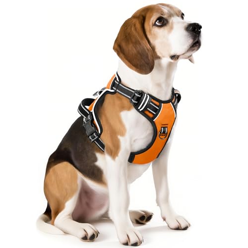HEELE Dog Harness Medium No Pull Dog Vest Harness with Soft Padded Handle Reflective Pet Harness for Outdoor Training Walking, Orange, M