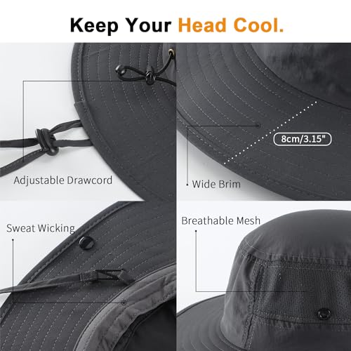 Image of Home Prefer UPF50+ Mens Sun Hat Wide Brim Womens UV Protection Beach Bucket Hat for Fishing Hiking Snap Up Cowboy Hat