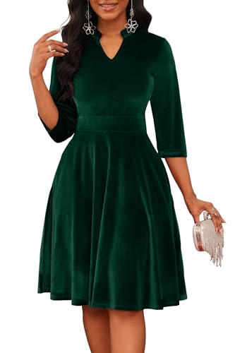 Image of Nmoder Casual Dresses for Women Semi Formal Fit and Flare 3 /4 Sleeve A-line Church Work Dress with Pockets