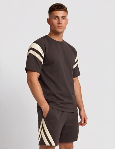Image of CHKOKKO Men's Co-Ord Set Premium Cotton Blend Oversized T-Shirt & Shorts Cord Set with Side Pockets Round Neck Half Sleeves Solid with Contrasting Stripes Summer or Casual Wear