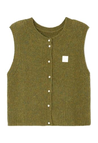 Image of Women Chunky Button Sweater Vest Sleeveless Round Neck Rib Knitted Tank Top Y2k Knitted Cardigan Vest Shirt
