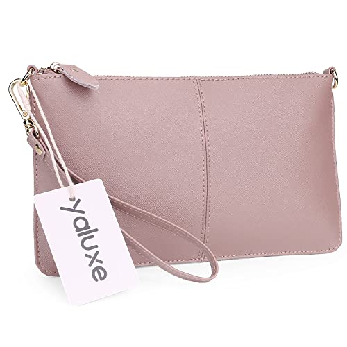 Image of YALUXE Genuine Leather Wristlet Handbags Purses Cell Phone Pocket Clutch Wallet Crossbody Bags for Women