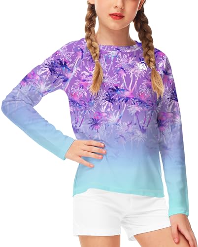 Image of AOBUTE Unisex Kids Rash Guard Long Sleeve SPF 50+ Sun Shirt UV Protection Swim Shirts 3-12 Years