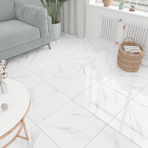 Yullpaper Vinylboden Fliesenoptik PVC Bodenbelag Selbstklebend Weiß Klebefliesen Boden Für Bad Küche Wasserdicht Selbstklebende Fliesen Boden 4 Stück Bodenfliesen Marmoroptik Klebevinyl Bodenaufkleber