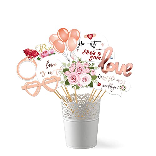 Image of Wedding Bridal Shower Photo Booth Props, 23 Pieces Rose Gold Bachelorette Party Decorations Photo Booth for Bridal Shower Girls Night Out Hen Party Gift Accessories Wedding Favor Supplies
