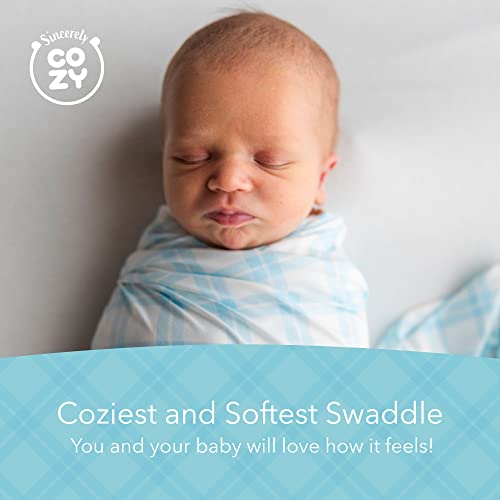 Image of Luxury Rayon from Bamboo Hat & Baby Swaddle for Newborns 0-3 Months, Baby Blue Plaid Newborn Swaddle Blanket for Baby Boys & Girls, Hypoallergenic, Breathable & Buttery Soft