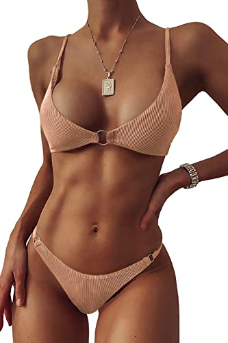 Jusfoouo Damen Bikini Set Klassischer Zweiteiliger Badeanzug Sexy Badeanzug mit verstellbaren Trägern Cover