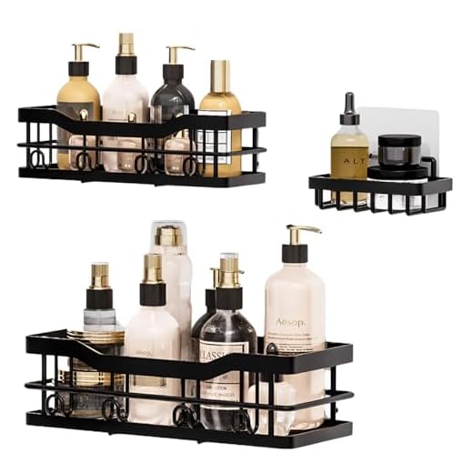Suporte Organizador Sem Furo 3 Peças Banheiro Shampoo Sabonete Aço (Preto)