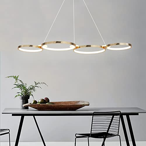 LED Pendelleuchte Esstisch Modern Hängelampe Dimmbar Esszimmerlampe mit Fernbedienung Hängeleuchte Hoehenverstellbar Pendellampe Ring Design Wohnzimmerlampe für Wohnzimmer Esszimmer Küche (Gold)