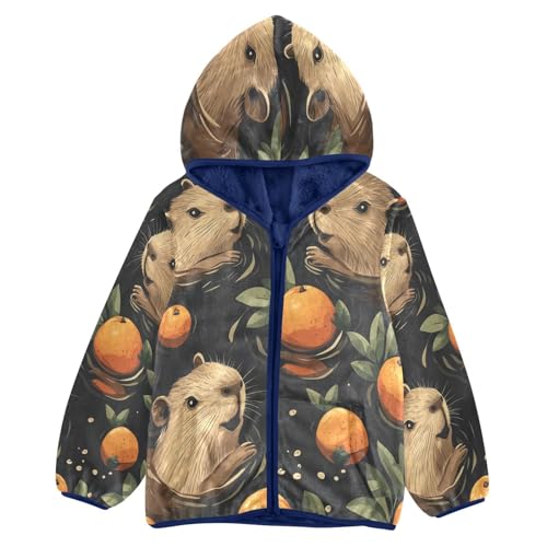 Animals Swimming with Oranges Toddler Fleece Jacket Girl Boys Hooded Fleece Jacket Coat Warm Outwear Zip-up 3-10T