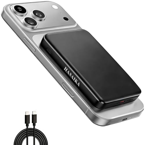 HASAIKA® Batería Externa Magnético Powerbank, Batería Externa Ultra Fina, Carga rápida USB-C, Compatible con Las Series iPhone 17/16 Pro Max/15 Pro/15/14/13/12