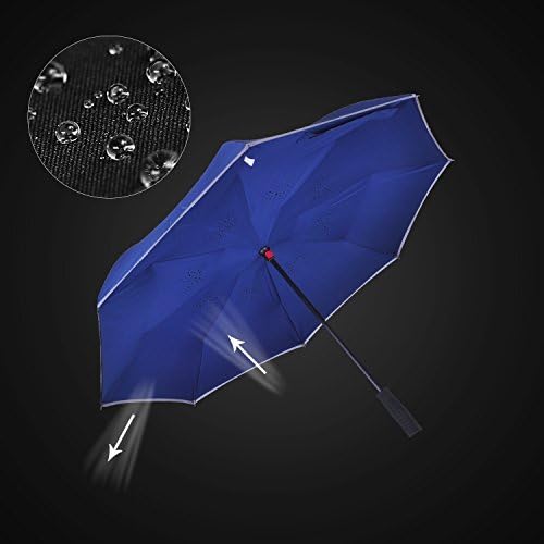 AmbrellaOK Double Layer Inverted Umbrella for Car Reverse Folding Upside Down C-Shaped Hands Free Handle - Compact Lightweight & Windproof – Ideal Gift Men & Women