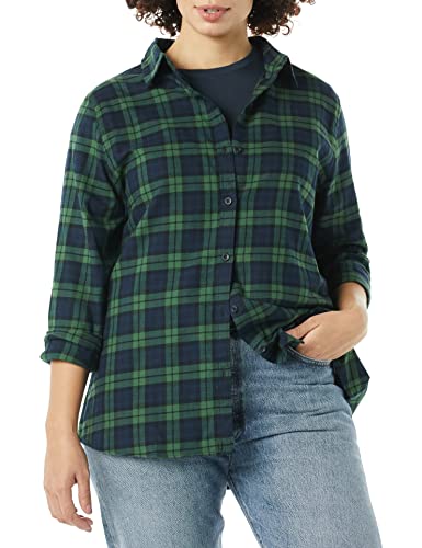 Image of Amazon Essentials Women's Regular-Fit Long-Sleeve Lightweight Plaid Flannel Shirt with Brushed Finish, Shirttail Hem