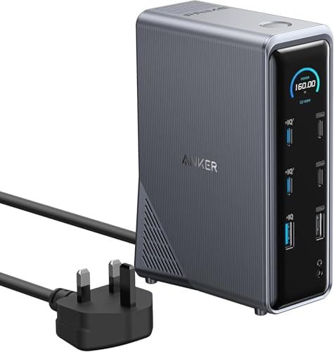Anker Prime Charging Docking Station 14-Port with 160W Max Output and Built-In GaN AC-DC Power 10Gbps Data Transfers Real-Time Smart Interface Dual 4K Displays for MacBook Dell Phones and More