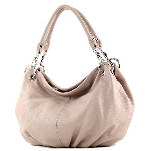 modamoda de IT40 Damen Leder/Nappaleder Schultertasche Hobo Bag handmade in Italy, Farbe:Rosabeige Leder