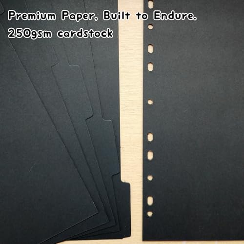 DY.2ten A4 Binder Dividers 11-Holes, 1/5 Cut Tabs, Black Paper Dividers with 5 Tabs for School Office Home, 2 Sets, 10 Paper Index Dividers - Image 2