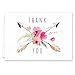 Boho Spirit Thank You Note Cards / 36 Greeting Cards With White Envelopes Set / 6 Floral And Feather Gratitude Card Designs / 3 1/2