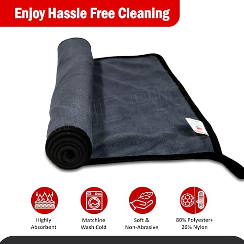Image of Prime Pick Microfiber Cleaning Cloth Super Absorbent Double Sided Extra Large Car Bike Detailing Drying Polishing Towel Lint Free Scratch Free Reusable Cleaning Cloth Grey 90 x 60 cm 600 GSM