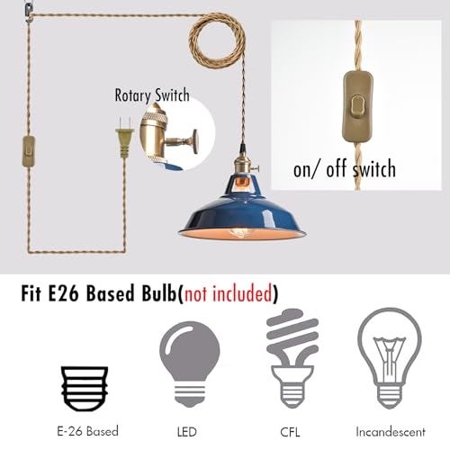 Image of YUBOLE Farmhouse Plug-in Pendant Light-Dark Blue Barn Hanging Light