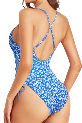 Image of Tempt Me Women Sexy Lace Up One Piece Swimsuit Deep Plunge V Neck High Cut Bathing Suits
