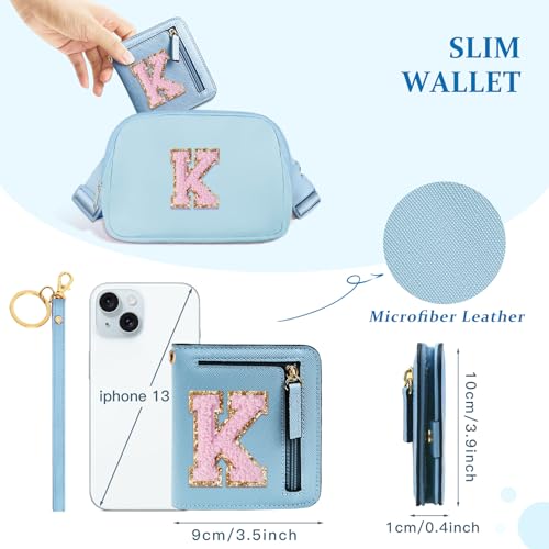 Image of COSHAYSOO Initial Wallet RFID Small Bifold Slim Letter Wallet for Women Teenager Girls Travel Daily Necessities Credit Cards Money Cash Coin Organizer, Blue pink, Compact, K