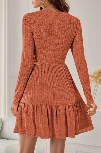 Naggoo Women's Long Sleeve Ruffle Dress Casual Crew Neck Tunic A-Line Babydoll Sweater Dresses with Pockets2