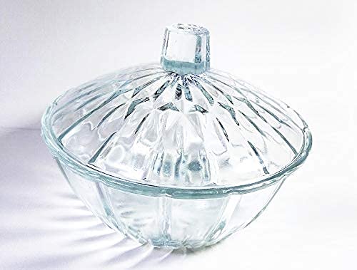 Katrina Custom Fancy Glass Dish with Powder Puff - Medium No Lid