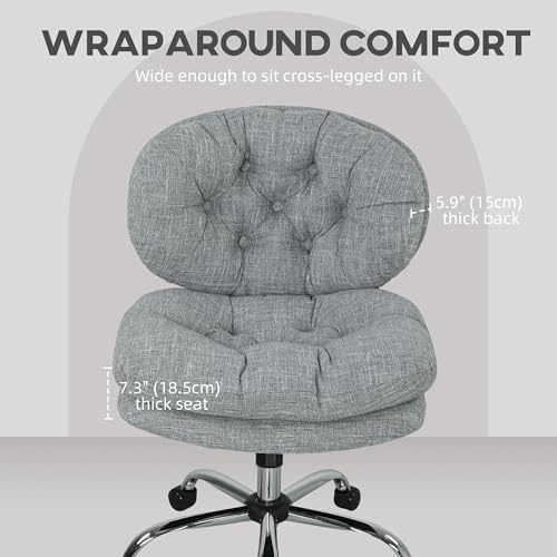 HOMCOM Wide Seat Office Chair with Smooth Wheels, Armless Computer Desk Chair, Height Adjustable Swivel Fabric Vanity Seat for Office, Grey - Image 5