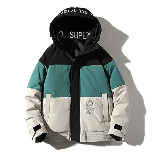Doudoune pour homme vert brodé manteau d'hiver veste chaude taille L