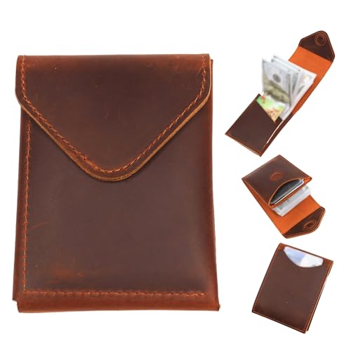 OLDIES ROAD Slim Cash Wallet for Men - Minimalist Card Hoder - Flap Magnetic Closure - Full Grain Leather (Reddish Brown)