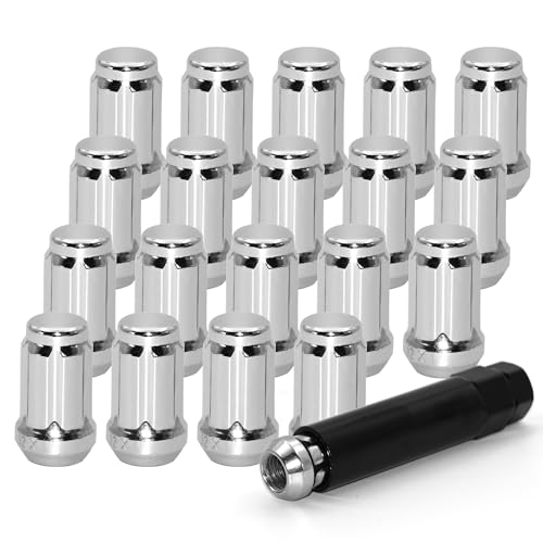 Image of 20 PCS M12x1.5 Chrome Lug Nuts, 1.35 inch Tall Hex Trailer Lug Nuts, 60 Degree Conical Cone Seat with Socket Key, Wheel Lugnuts Compatible with Ford Fusion 2006-2019, Ford Focus 2000-2019