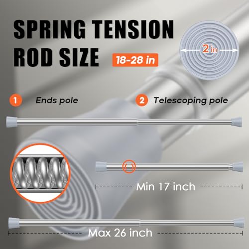 Image of AIZESI Silver 2pcs Adjustable Spring Curtain Rods 17 to 26 Inch, Extendable Spring Tension Rod No Drilling, Non-Slip Closet Rods Tension, Durable Hanging Rods