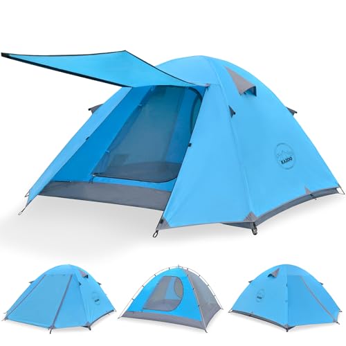KAZOO Waterproof Backpacking Tent 2/3 Person Lightweight Camping Tents 2/3 People Hiking Tents Aluminum Frame Double Layer (3P Blue)