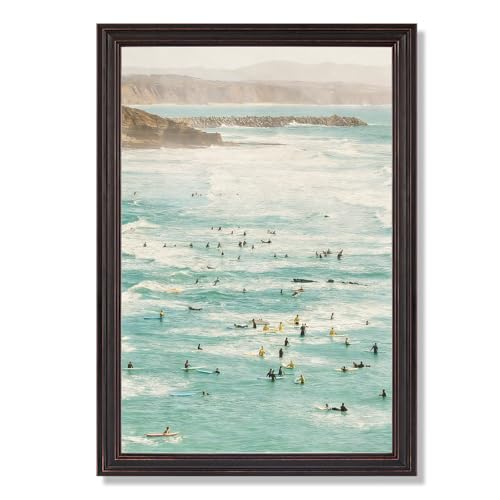 Black Framed Raised Surf Beach Poster Whimsical Summer Canvas Wall