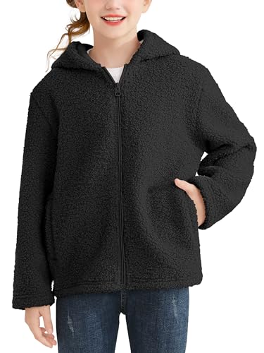 Toddler Girls Fleece Jacket Fleece Full Zip Hooded Jacket with Pockets Fall Winter Fuzzy Outwear Coat for Girls