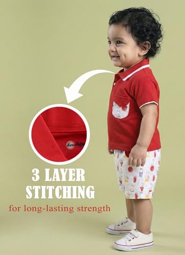 Image of Pure Cotton Collared T-Shirt and Half Pant Set for Kids