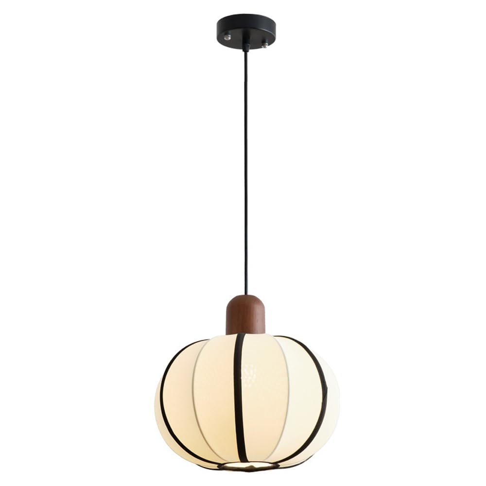KXEcoLife Pendant light modern Round Fixture 10.6in Beige Fabric Chandelier Silk Lighting Fixtures Globe Hanging For Kitchen Island Dining Room Bedroom Laundry