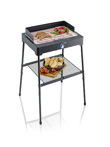 SEVERIN PG 8566 Barbecue elettrico 2200W in acciaio inox con stand con mensola, Grill elettrico...