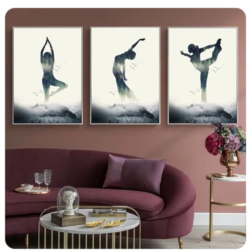 Affiche sur toile femme en forêt de yoga 40x50cm déco nordique sans cadre