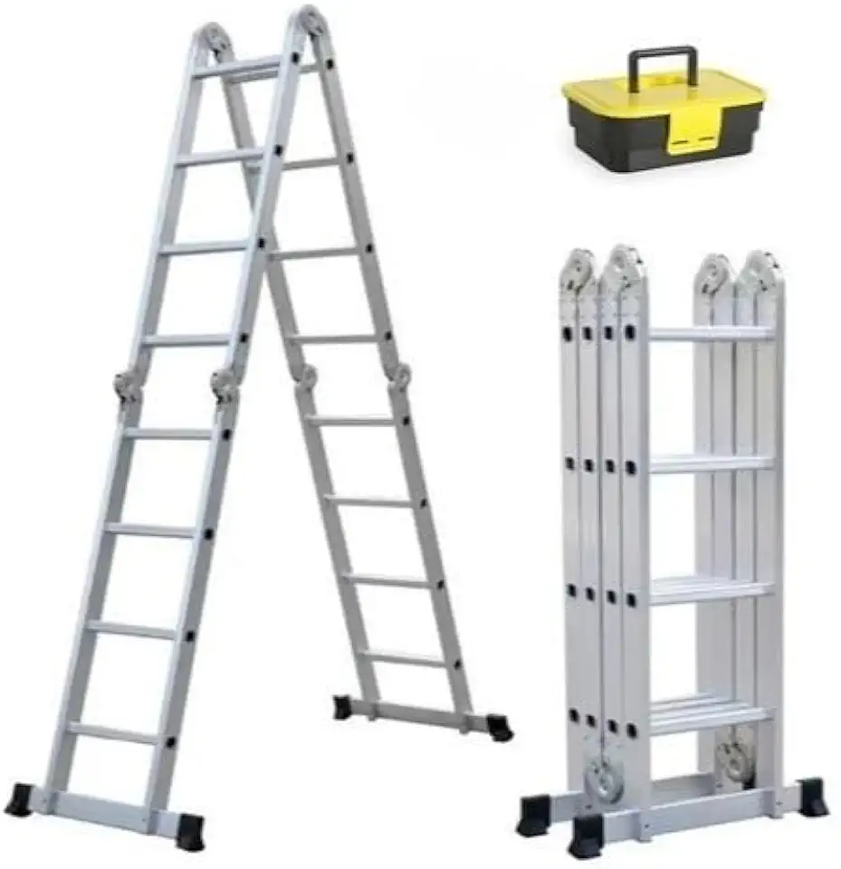 Escadaria Articulada De Alumínio Multifuncional 16 Degraus E Altura De 4,32 Metros(Com HandyBox)