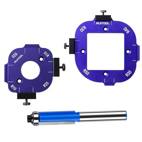 GLRYD 2 Stück Corner Radius Frässchablone R10-R50 & 1 Bündigfräser, 4 in1 Aluminium Oberfräse Schablone Jig, Router-Vorlagen Schnellvorrichtung, für Präzise Holzbearbeitung DIY