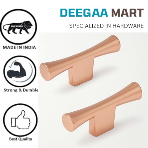 Image of Twin Hole Zinc Alloy Drawer Pulls, Rosegold Handles for Drawers, Cabinets, Wardrobes, and Kitchen Doors - Decorative Furniture Hardware (Qty :2, T Handle)
