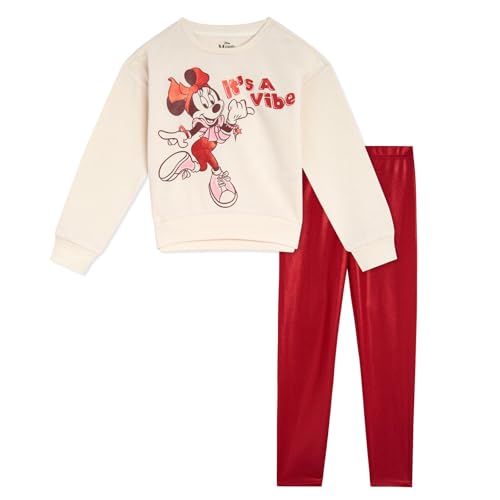 Image of Disney Minnie Mouse Frozen Princess Girls Fleece Sweatshirt & Iridescent Leggings Set Toddler to Big Kid Sizes (2T - 14-16)