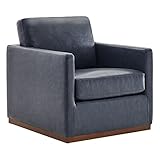 CHITA Swivel Accent Chair, Faux Leather FSC Certified Mid Century Modern Arm Chair for Living Room and Bedroom, Fully Assembled, Navy Blue
