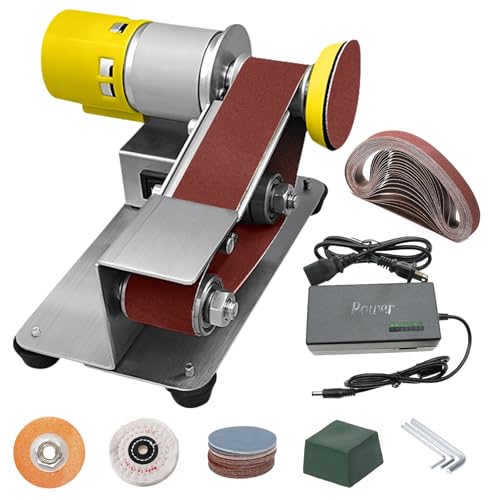 Mini Bandschleifer, Elektrischer Bandschleifer, 7-Stufig Verstellbarer Polierer, DIY Polierschleifmaschine mit 20pcs 330x30 mm Schleifbänder Geliefert, Schleifscheibe und Polierscheibe